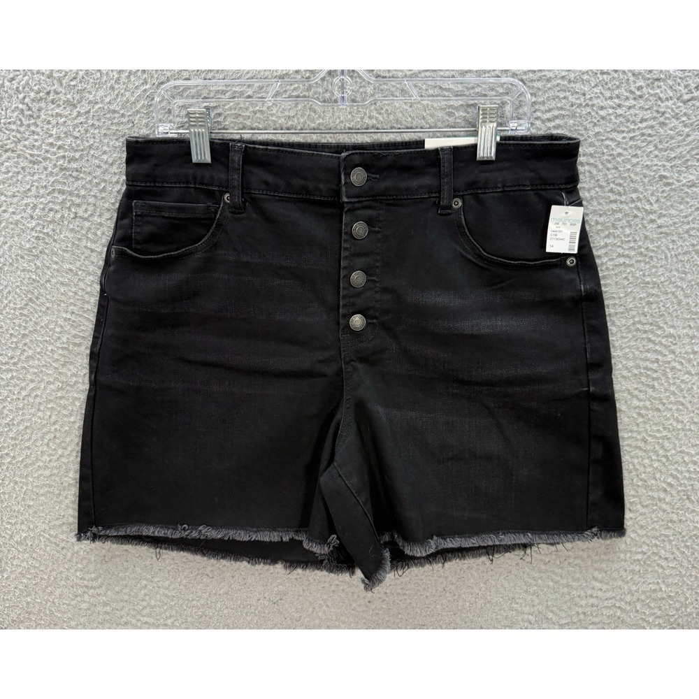 M Jeans By Maurices Shorts Womens 14 Black Super High Rise Cut Off Button Fly